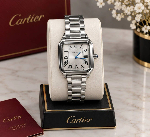 ساعت مچی طرح Cartier Tank Française مردانه و زنانه استیل نقرهای – صفحه رومی