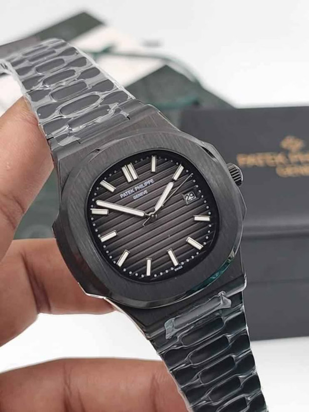 ساعت مچی Patek Philippe مردانه و زنانه طرح Nautilus صفحه مشکی بند مشکی قسطی