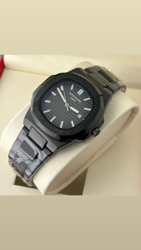 ساعت مچی Patek Philippe مردانه و زنانه طرح Nautilus صفحه مشکی بند مشکی قسطی