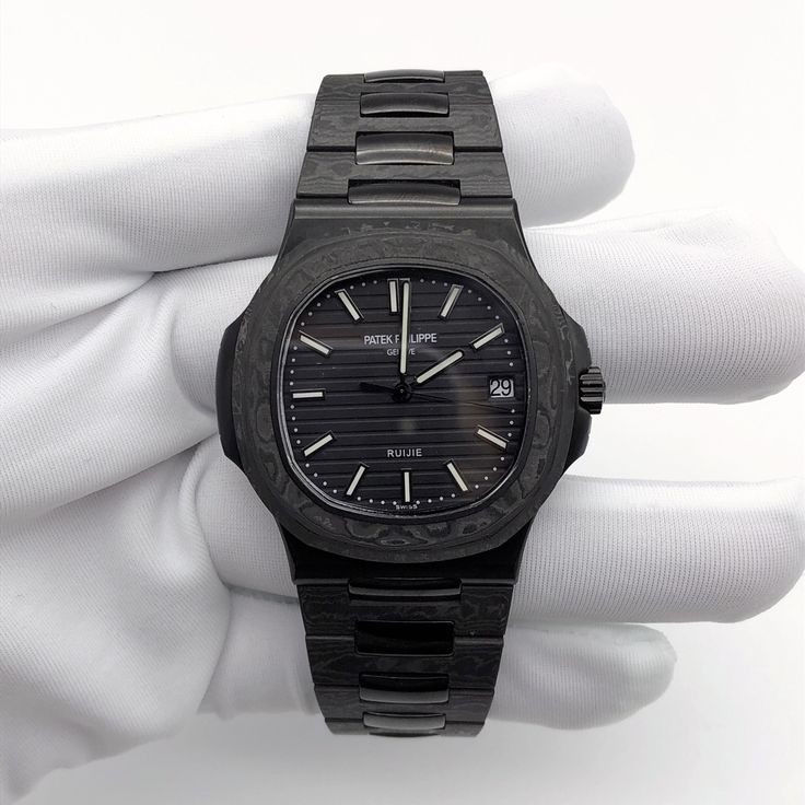 ساعت مچی Patek Philippe مردانه و زنانه طرح Nautilus صفحه مشکی بند مشکی قسطی