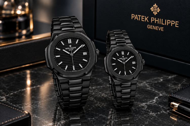 ساعت مچی Patek Philippe مردانه و زنانه طرح Nautilus صفحه مشکی بند مشکی قسطی