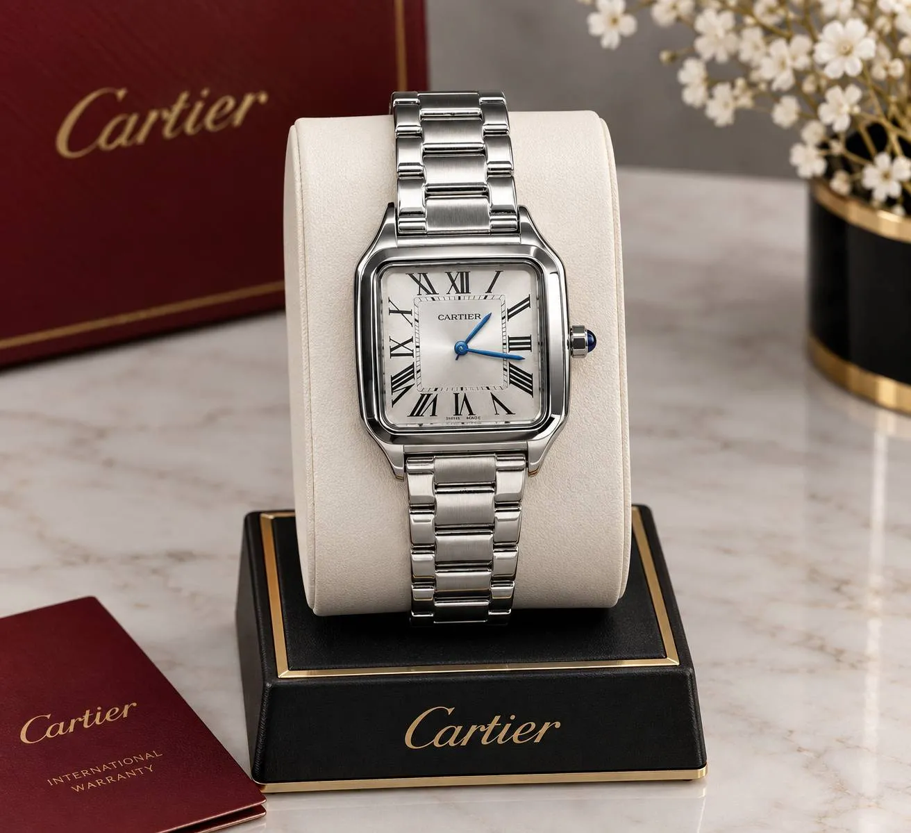 ساعت مچی طرح Cartier Tank Française مردانه و زنانه استیل نقره‌ای – صفحه رومی قسطی