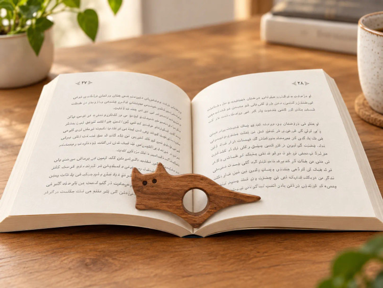 نگهدارنده صفحه کتاب چوبی دست ساز طرح گربه | بوک استند و نگهدارنده صفحات کتاب